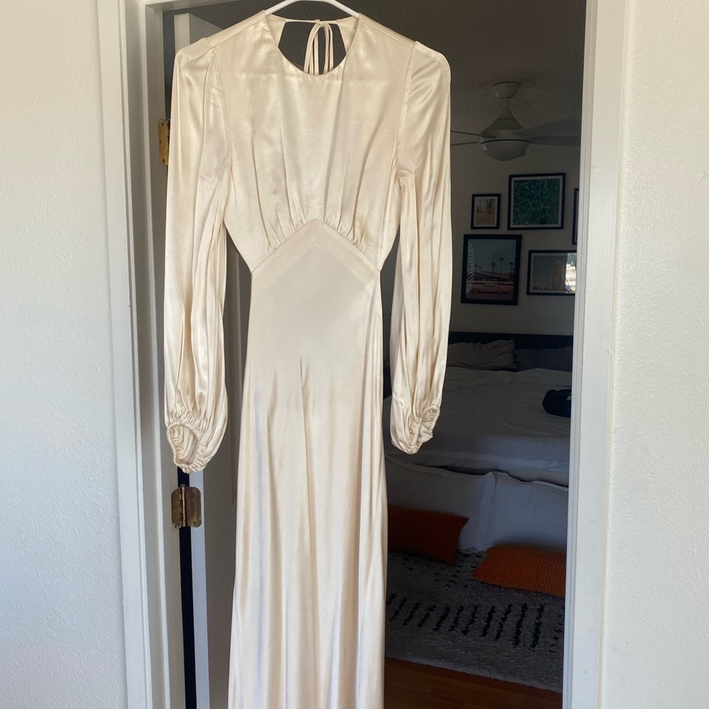 Shona Joy La Lune open back balloon sleeve midi dress - cream